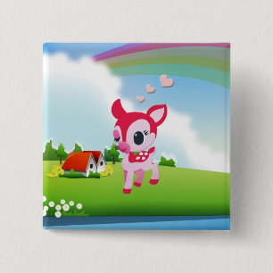 Cute Love Deer Fawn with Rainbow Country Scene 15 Cm Square Badge