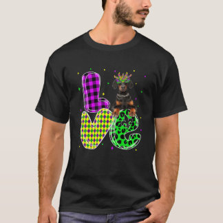 Cute Love Doberman Dog Mask Plaid Leopard Mardi Gr T-Shirt