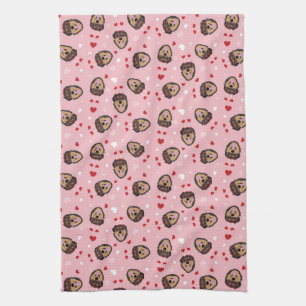 Cute Love Dog Pink Red Tea Towel