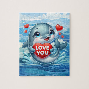 Cute love dolphin beach jigsaw puzzle