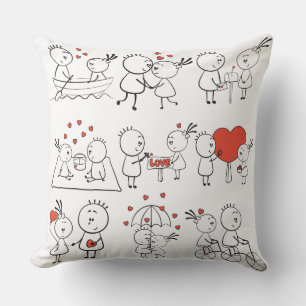 Cute Love Doodle Couple Moments Cushion
