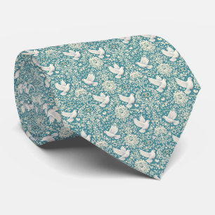 Cute love doves lace and rings tiled Wedding Tie