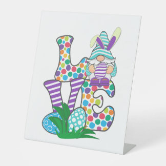 Cute Love Easter Bunny Egg Hunting Easter Gnome Pedestal Sign