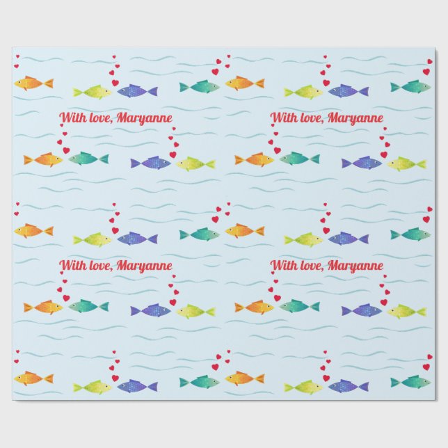 Cute love fish in ocean   wrapping paper (Flat)