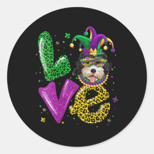 Cute Love Golden Doodle Dog Mask Plaid Leopard Mar Classic Round Sticker