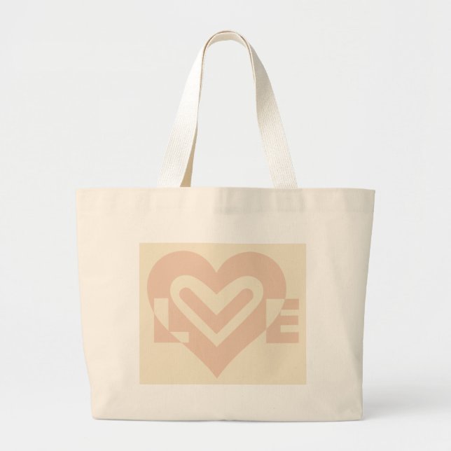 Cute Love Graphic in Beige Large Tote Bag (Front)