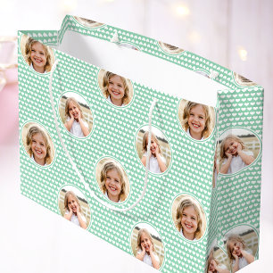 Cute Love Heart 2 Photo Pretty Mint Green Pattern Large Gift Bag