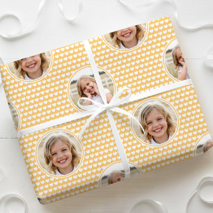 Cute Love Heart 2 Photo Pretty Yellow Pattern Wrapping Paper