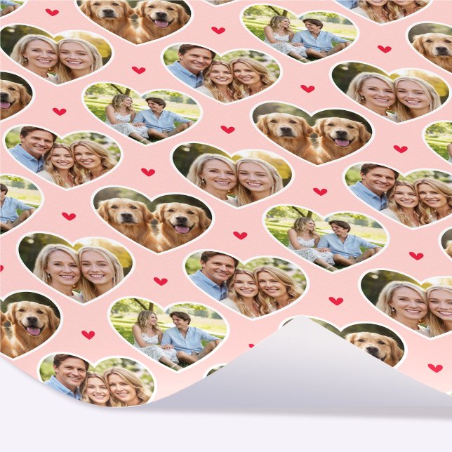 Cute Love Heart 4 Photo Elegant Apricot Pink Wrapping Paper (Creator Uploaded)