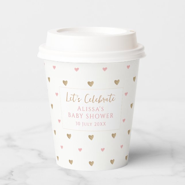 Cute Love Heart Baby Shower Coffee Paper Cups (Front)