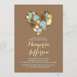 cute love heart beach bridal shower invites