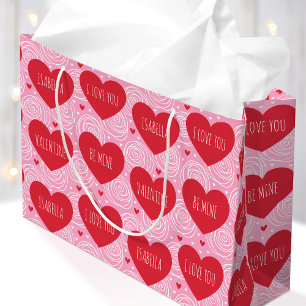 Cute Love Heart Custom Text Modern Valentine's Day Large Gift Bag