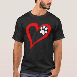 Cute Love Heart Dog Cat Paw Print T-Shirt