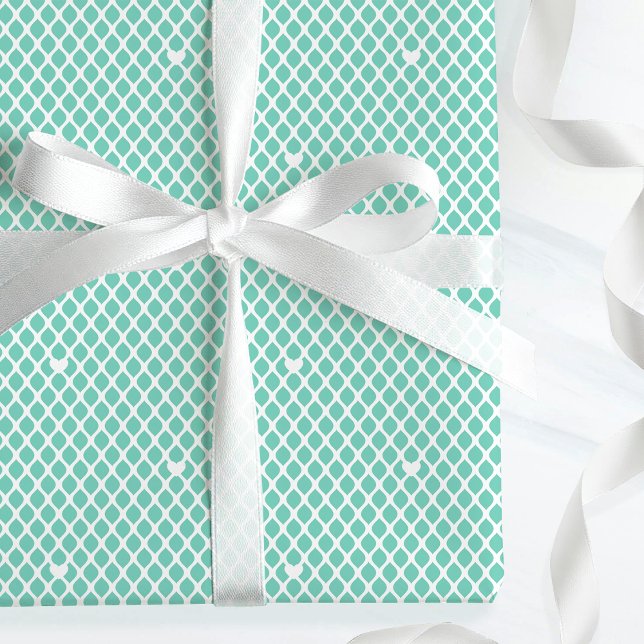 Cute Love Heart Lattice Mesh Pretty Mint Birthday Wrapping Paper (Creator Uploaded)