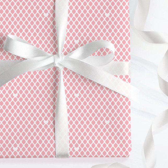 Cute Love Heart Lattice Mesh Pretty Pink Birthday Wrapping Paper (Creator Uploaded)