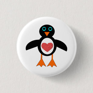 Cute Love Heart Penguin Button