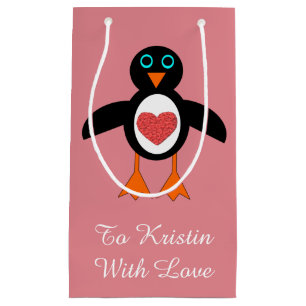 Cute Love Heart Penguin Custom Gift Bag