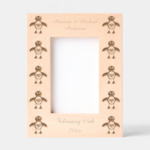 Cute Love Heart Penguin Custom Wedding Etched Frames