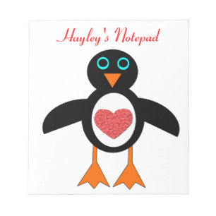Cute Love Heart Penguin Customisable Notepad
