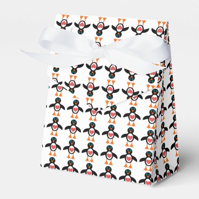 Cute Love Heart Penguin Favour Box (Front Side)
