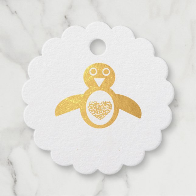 Cute Love Heart Penguin Favour Tags (Front)