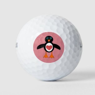 Cute Love Heart Penguin Golf Ball