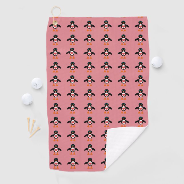Cute Love Heart Penguin Golf Towel (InSitu)