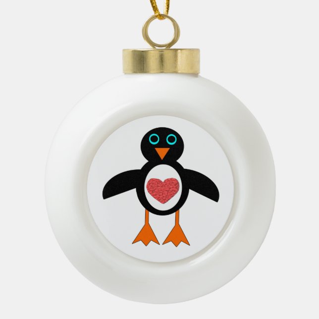 Cute Love Heart Penguin Ornament (Front)