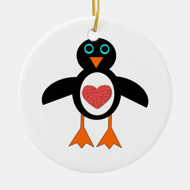 Cute Love Heart Penguin Ornament (Front)