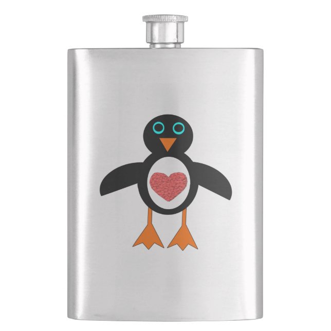 Cute Love Heart Penguin Penguin Flasks (Front)