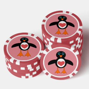 Cute Love Heart Penguin Poker Chips