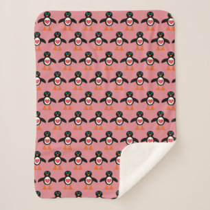 Cute Love Heart Penguin Sherpa Blanket