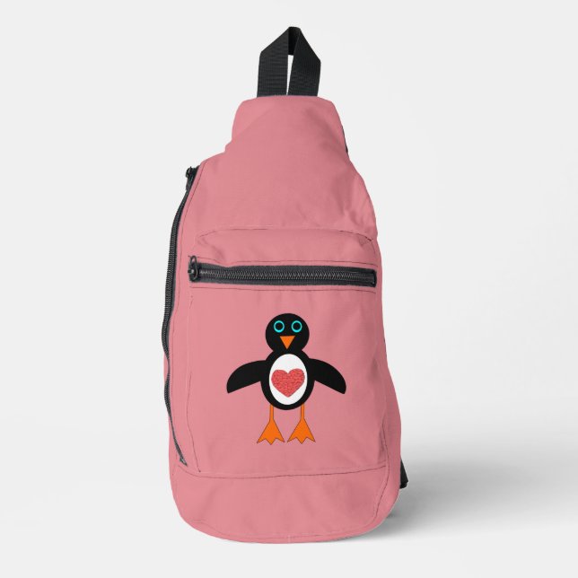 Cute Love Heart Penguin Sling Bag (Front)