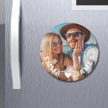 Cute Love Heart Photo Couples Personalised Names<br><div class="desc">Cute Love Heart Photo Couples Personalised Names Magnets features your favourite photo with a love heart and personalised with your names in modern white script. Personalise by editing the text in the text box provided and adding your own picture. Perfect gifts for couples, girlfriend, wife, sweetheart and more for birthday,...</div>