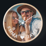 Cute Love Heart Photo Couples Personalised Names<br><div class="desc">Cute Love Heart Photo Couples Personalised Names Clocks features your favourite photo with a love heart and personalised with your names in modern white script. Personalise by editing the text in the text box provided and adding your own picture. Perfect gifts for couples, girlfriend, wife, sweetheart and more for birthday,...</div>