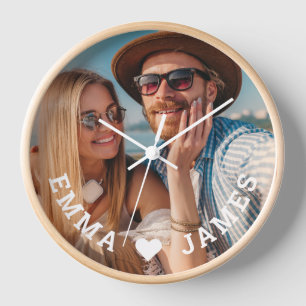 Cute Love Heart Photo Couples Personalised Names Clock