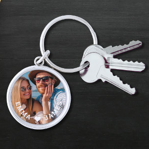 Cute Love Heart Photo Couples Personalised Names Key Ring