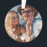 Cute Love Heart Photo Couples Personalised Names Ornament<br><div class="desc">Cute Love Heart Photo Couples Personalised Names Ornaments features your favourite photo with a love heart and personalised with your names in modern white script. Personalise by editing the text in the text box provided and adding your own picture. Perfect gifts for couples, girlfriend, wife, sweetheart and more for birthday,...</div>