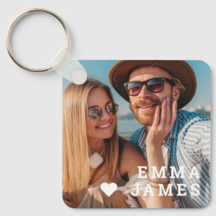 Cute Love Heart Photo Couples Personalized Names Key Ring
