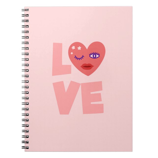 Cute Love Heart Pink Colour Cartoon Pattern Notebook (Front)
