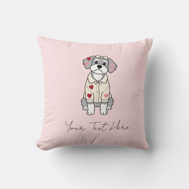 Cute love heart schnauzer design with long ears cushion (Front)