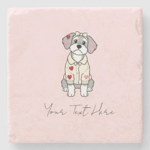 Cute love heart schnauzer design with long ears stone coaster