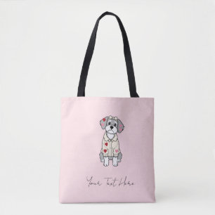 Cute love heart schnauzer design with long ears tote bag