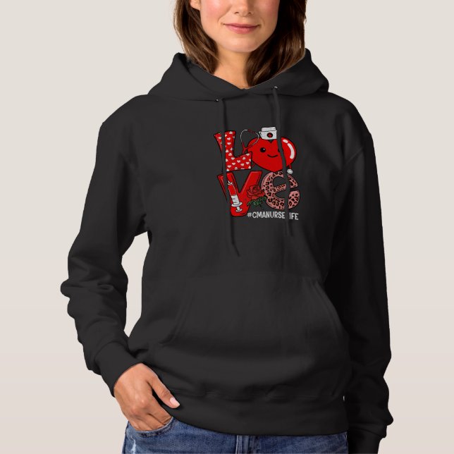 Cute Love Heart Stethoscope CMA Nurse Life Valenti Hoodie (Front)