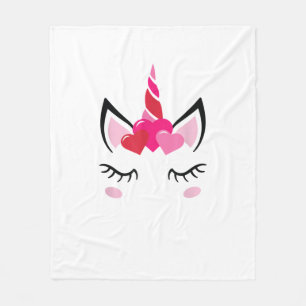 Cute Love Heart Unicorn Valentines Day Top T-Shirt Fleece Blanket