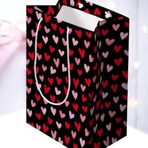 Cute Love Hearts Black Pink Red Valentine Medium Gift Bag