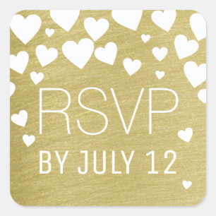 cute love hearts on faux gold RSVP Square Sticker