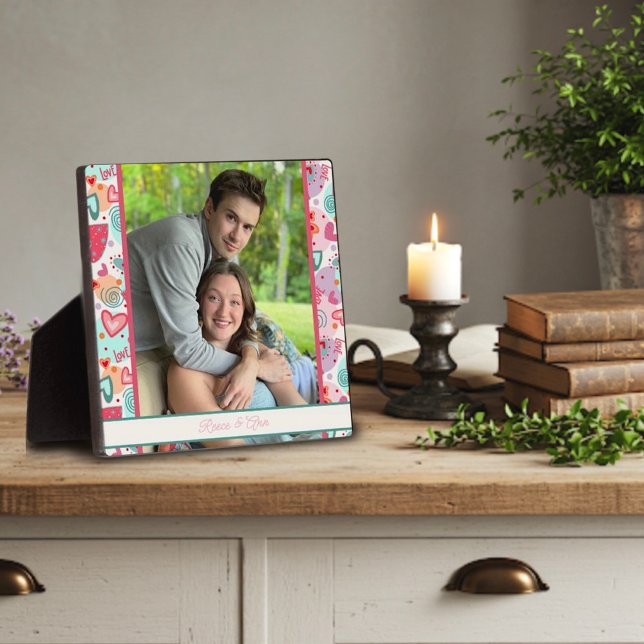 Cute Love Hearts Photo Customised Names Plaque (Creator Uploaded)