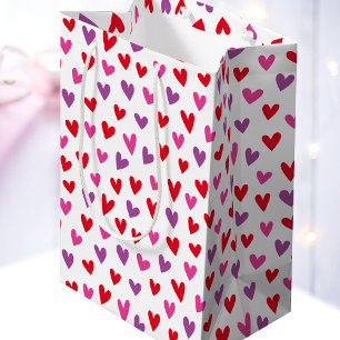 Cute Love Hearts Pink Purple Red Valentine Medium Gift Bag