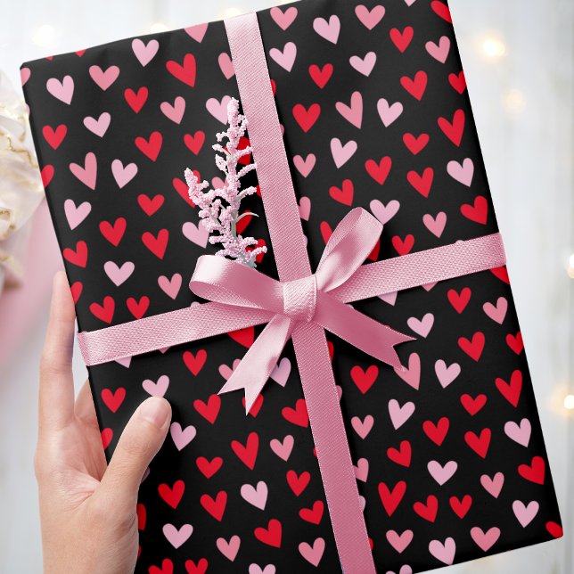 Cute Love Hearts Pink, Red & Black Valentine Wrapping Paper (Creator Uploaded)